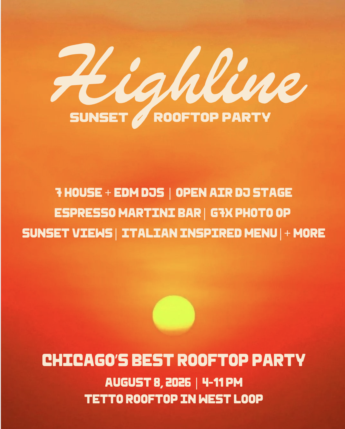 Highline Sunset Rooftop Party | Tetto Rooftop | August 8th