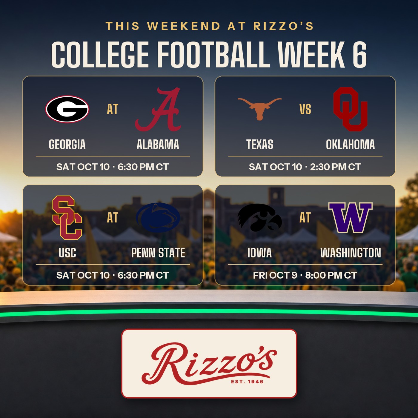 College Football Week 6 at Rizzo's