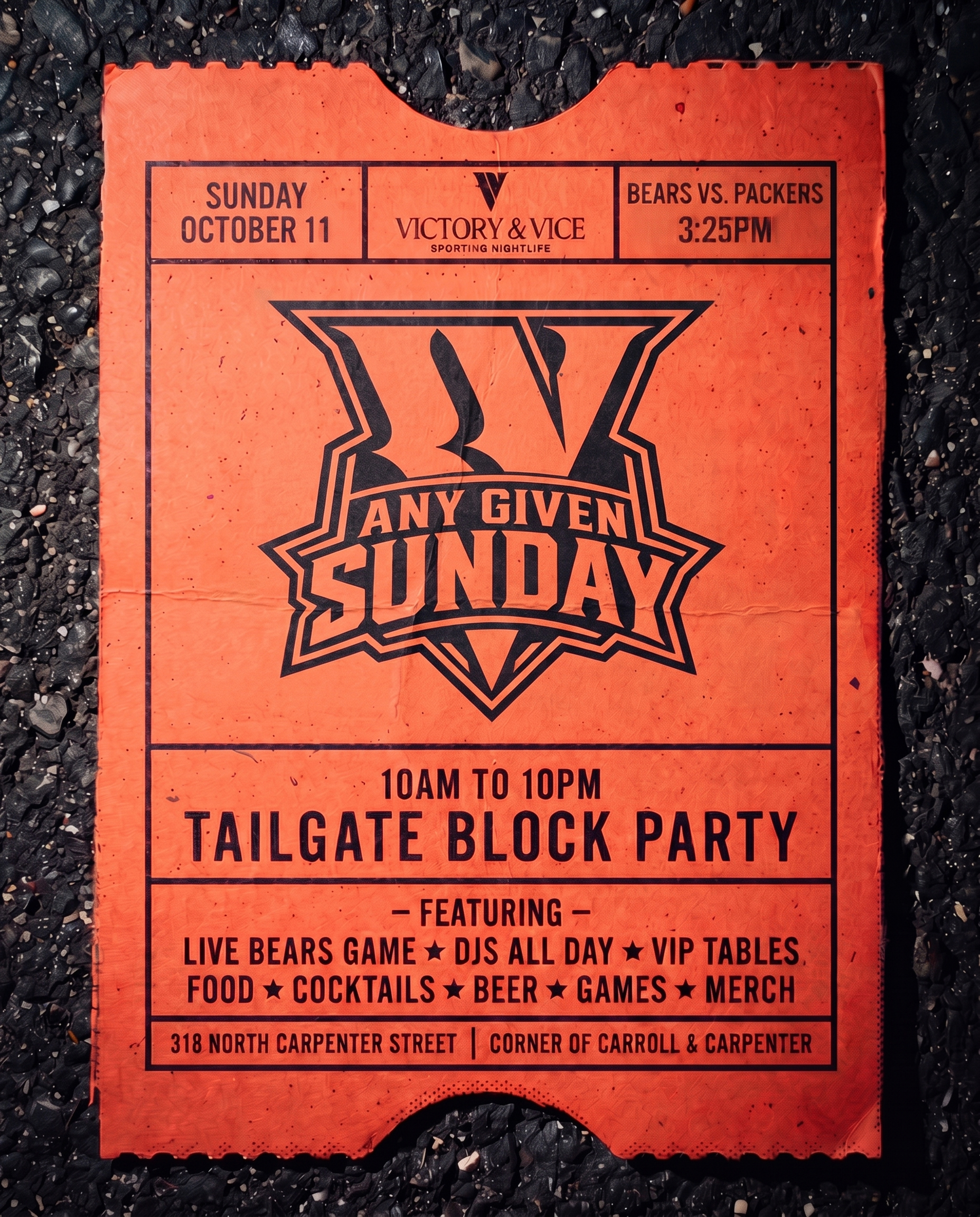 VICTORY & VICE: ANY GIVEN SUNDAY - BEARS VS. PACKERS BLOCK PARTY TAILGATE