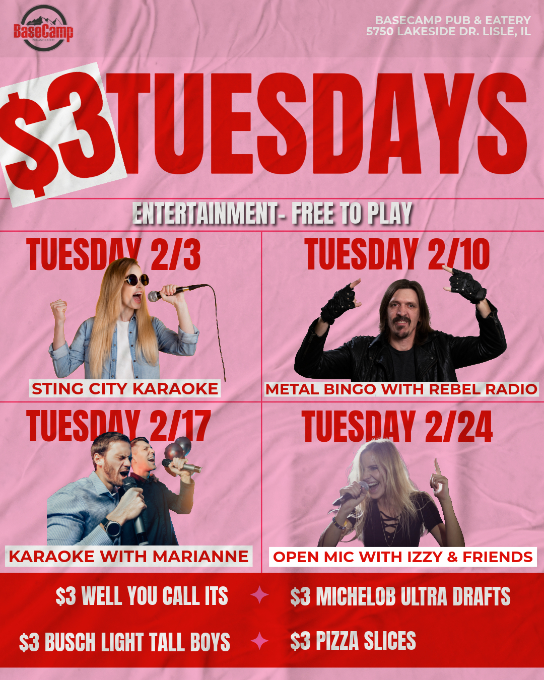 $3 Tuesdays W  Karaoke, Metal Bingo  Open Mic Night!