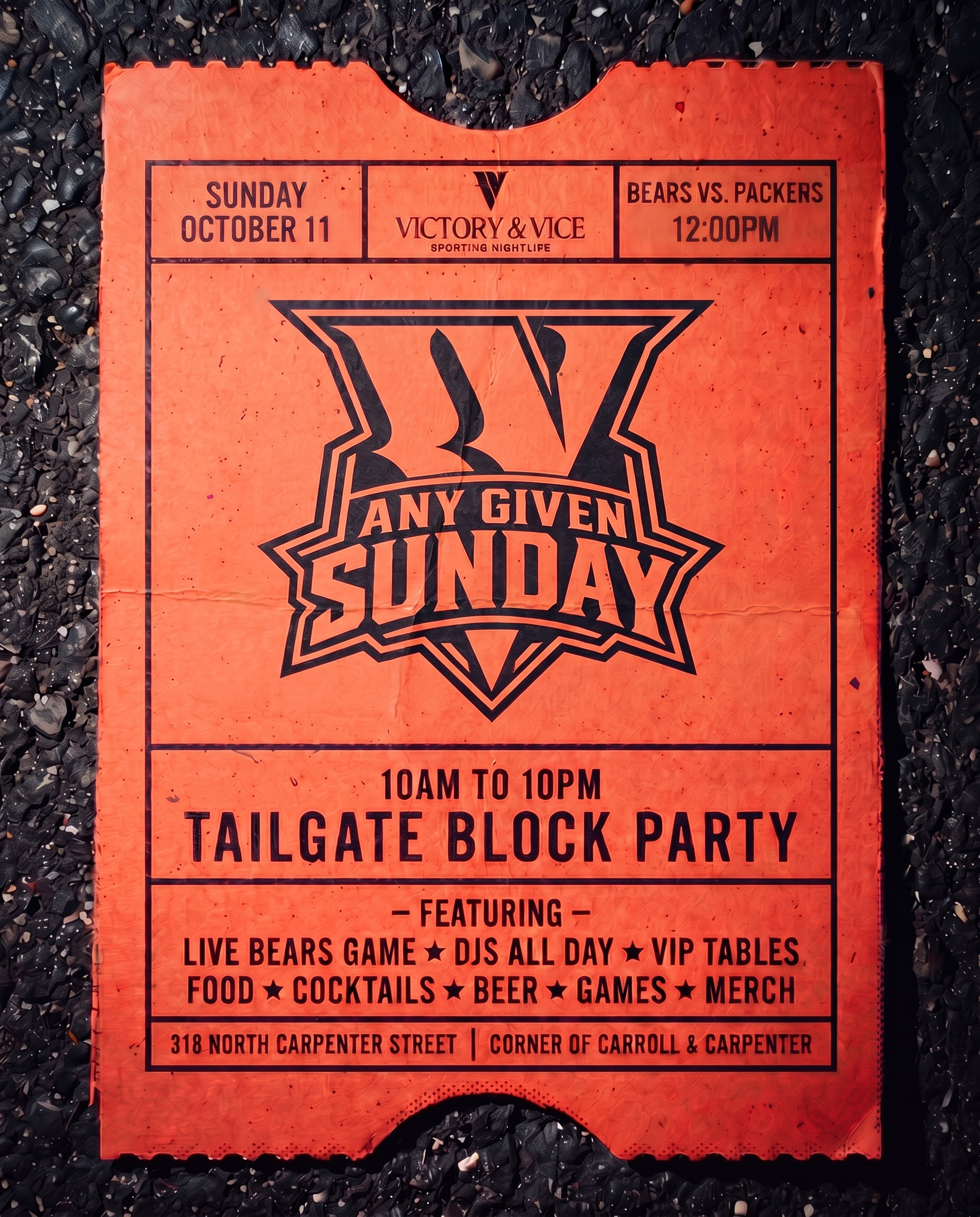 VICTORY & VICE: ANY GIVEN SUNDAY - BEARS VS. PACKERS TAILGATE BLOCK PARTY