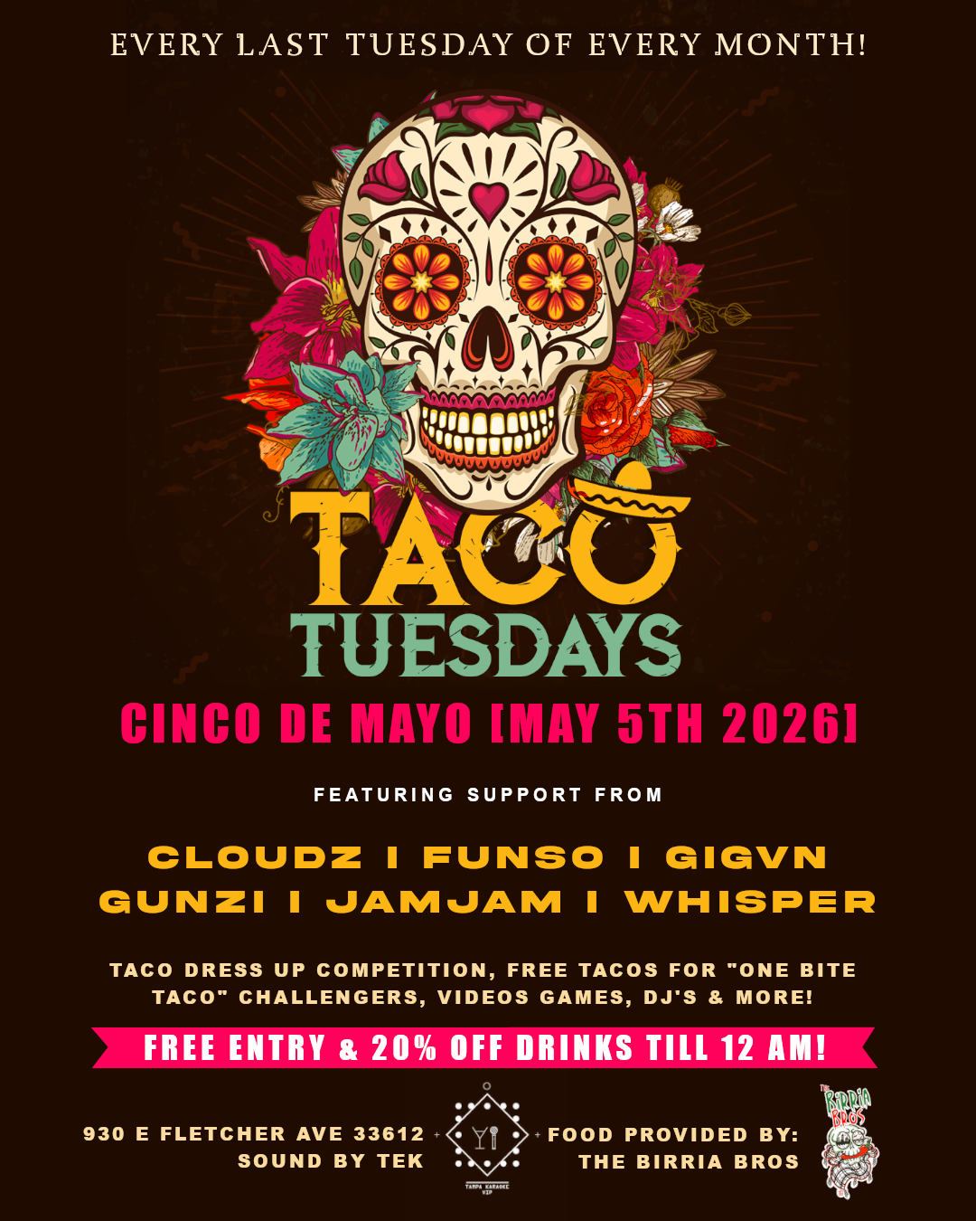 TACO TUESDAY X BIRRIA BROS @TK Lounge - Tampa, FL